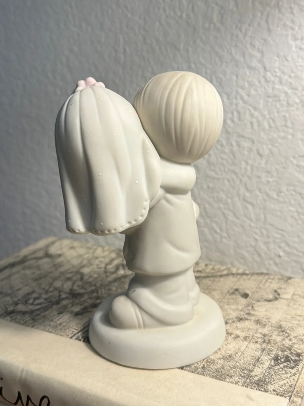Precious Moments Ivory Couple Cake Topper with Pink Flower